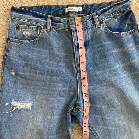 Avec Les Filles Distressed Button Fly Straight Raw Hem Jeans Size 29 - Picture 11 of 13